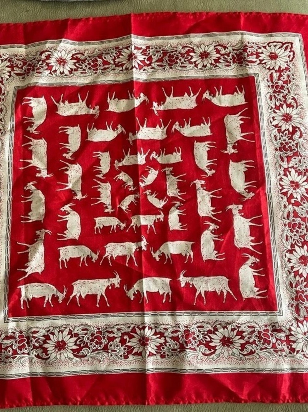 glarner tüechli Red & White Animal,Goats Print Scarf,Bandana 17.5 x 18.5